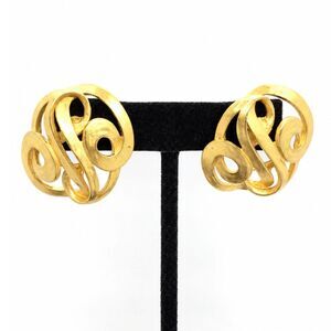 Vintage ERWIN PEARL Earrings PEP Gold Tone Swirl Large Modernist Runway